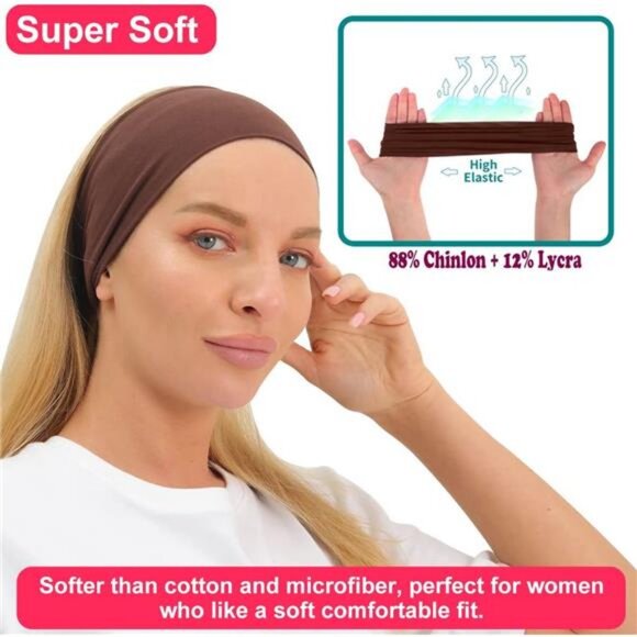 Workout Wide Headbands for Women Non Slip, Super Soft Yoga Running - Picture 3 of 7